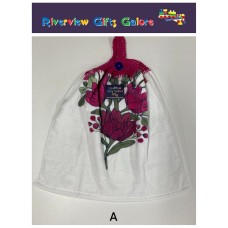 Crochet Top Hand Towel / Tea Towel -  Pink Wattle - Style 2